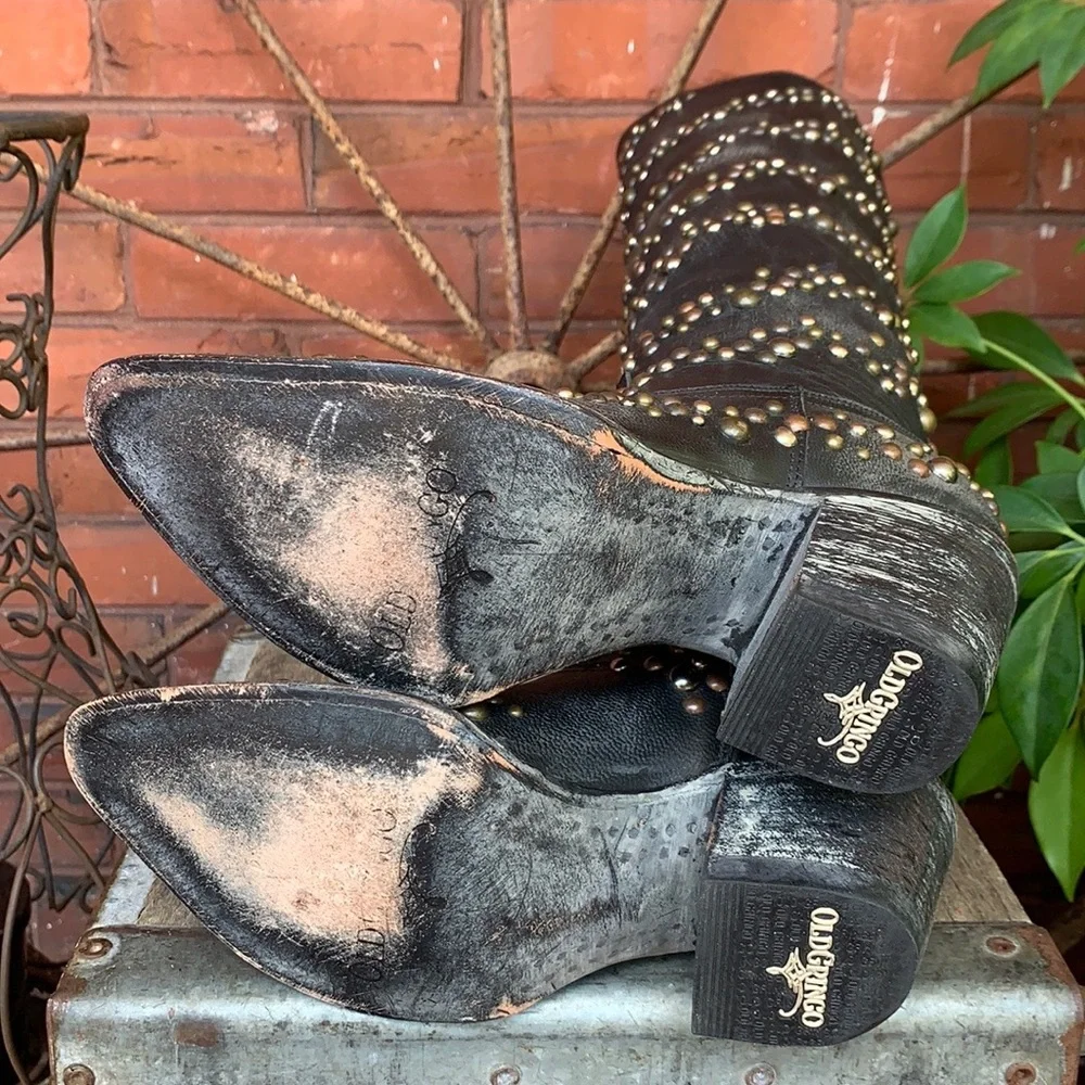OLD GRINGO Rare Tall Studded Black Leather Cowgirl Western Boots Size 6 - Picture 7 of 12